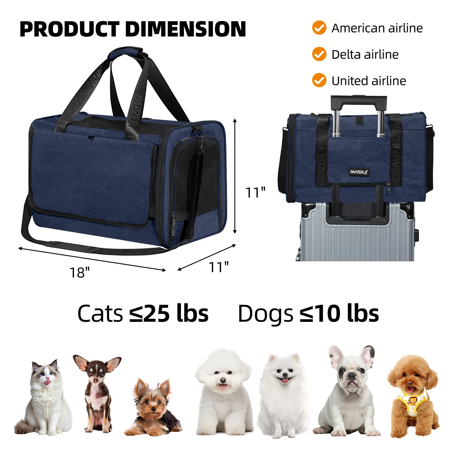 PAPZER Top Load Carrier privacy shade down demonstrates a calm, private space for anxious pets.