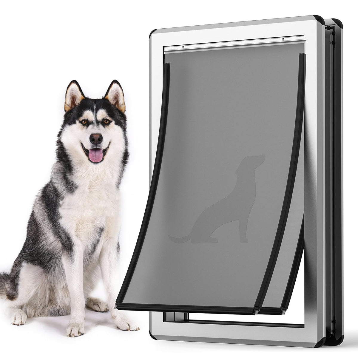 Parab House aluminum XL dog door front view with sleek frame for easy, durable access for large dogs.