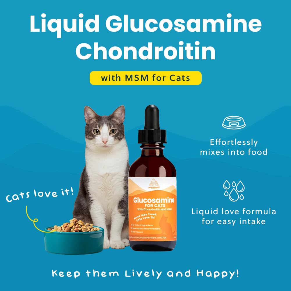 Paramount Pet Health cat joint support drops being poured for dosing.