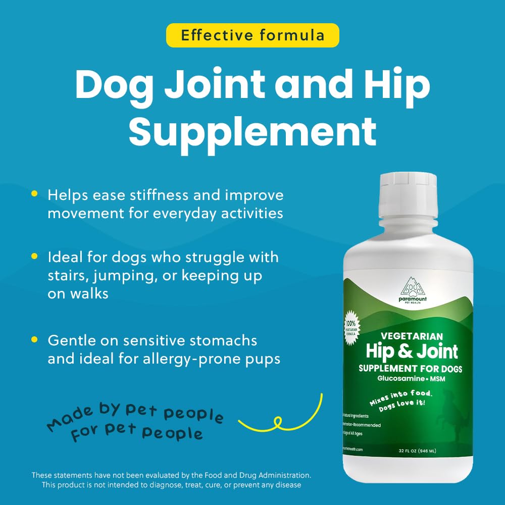 Paramount Pet Health glucosamine liquid drops—ready to mix into dog food.