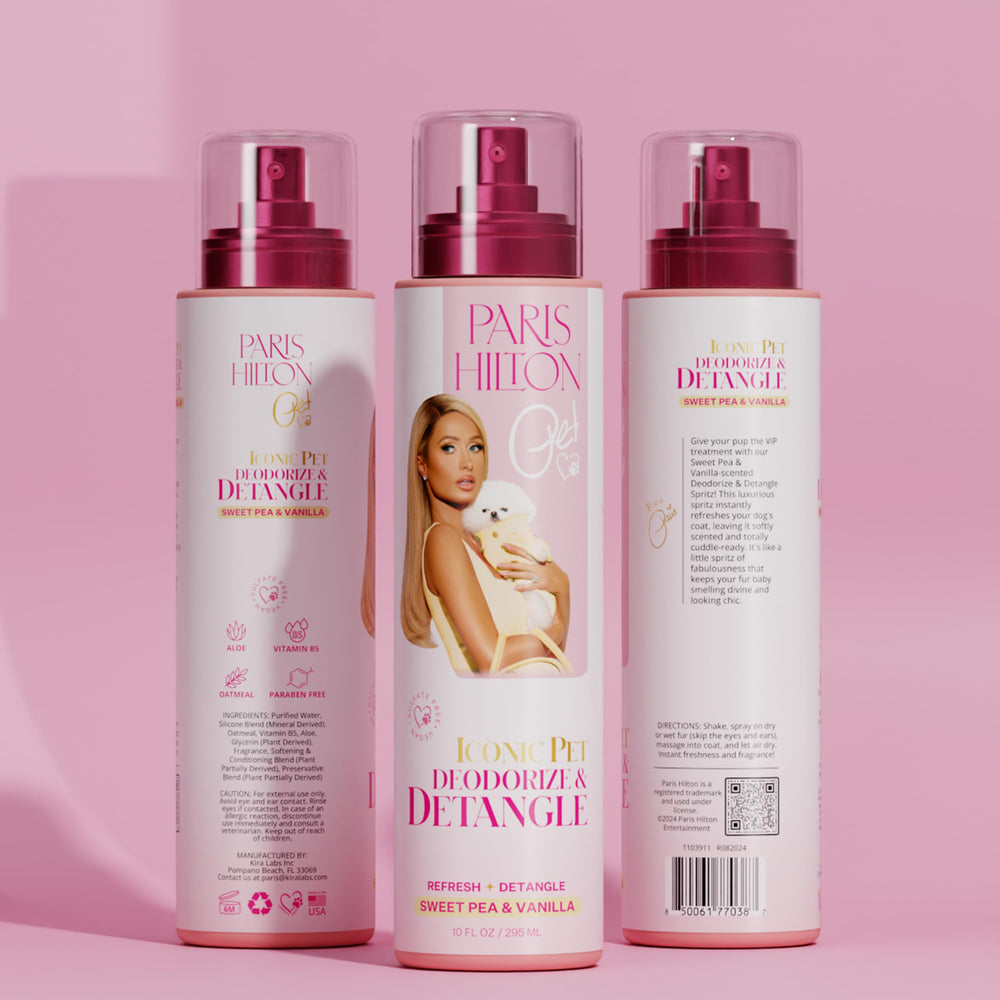 Paris Hilton dog deodorizer mist top shows convenient spray application