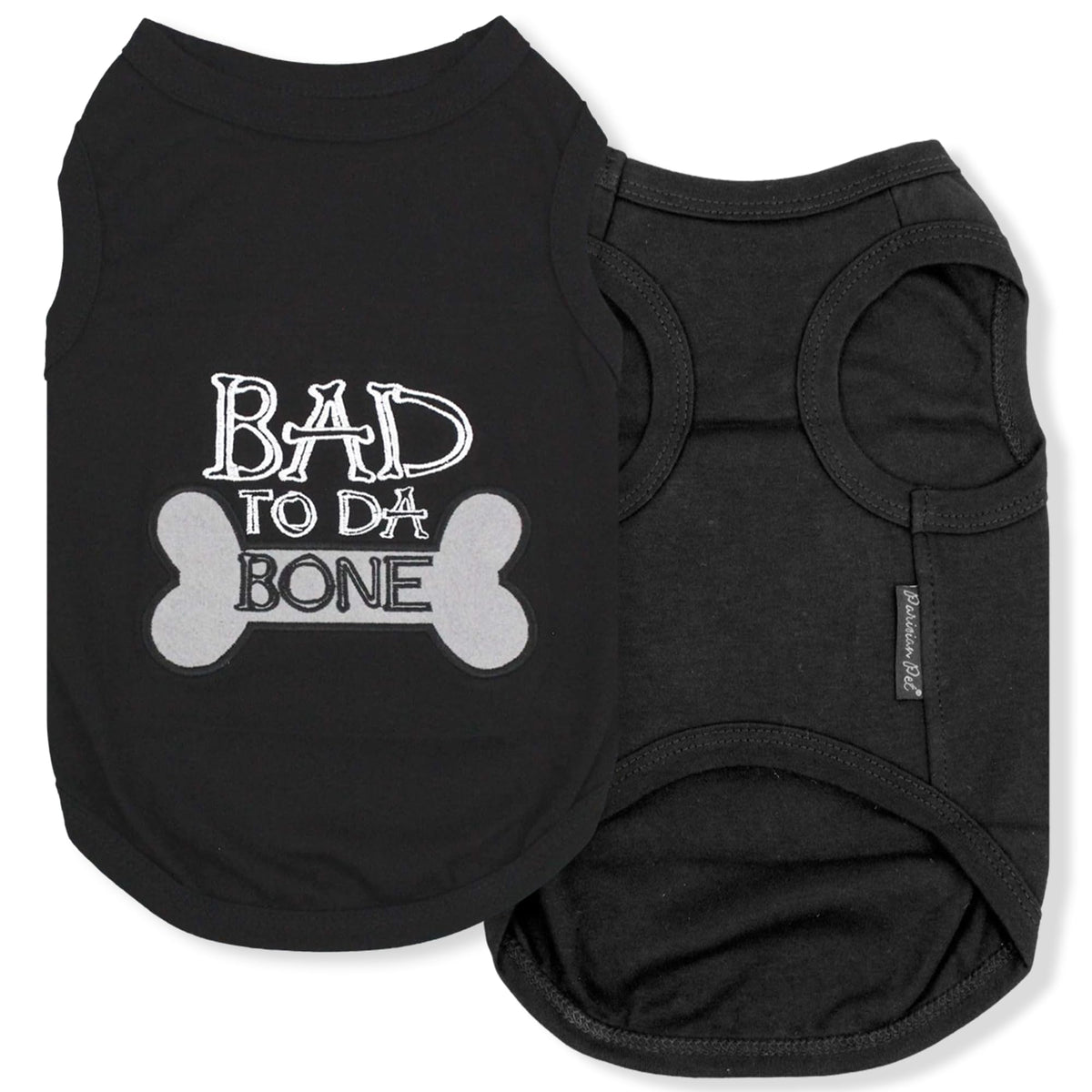 Parisian Pet Bad to Da Bone T-Shirt front embroidery for stylish everyday comfort.