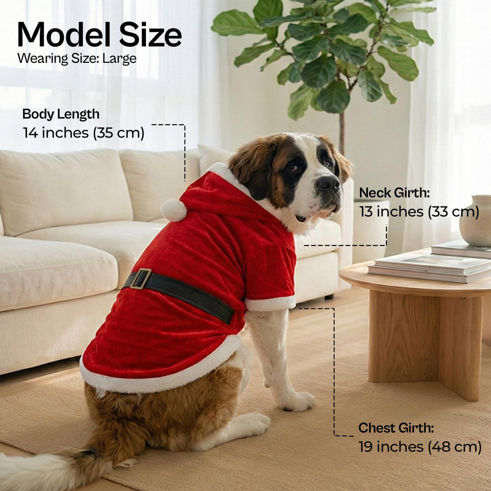 Parisian Pet Santa hoodie side view demonstrates comfortable fit for winter walks