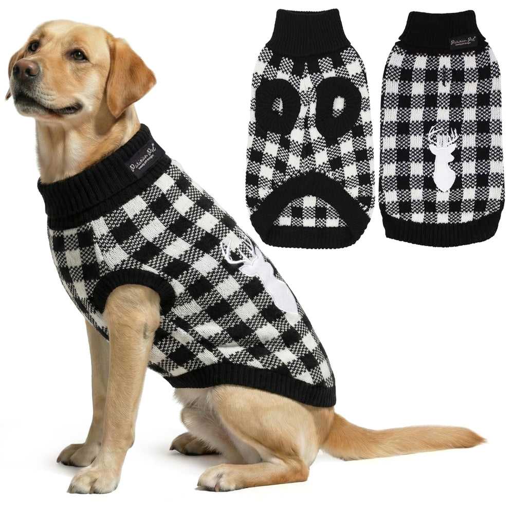 Parisian Pet cable knit dog sweater with white checkered pattern for winter warmth