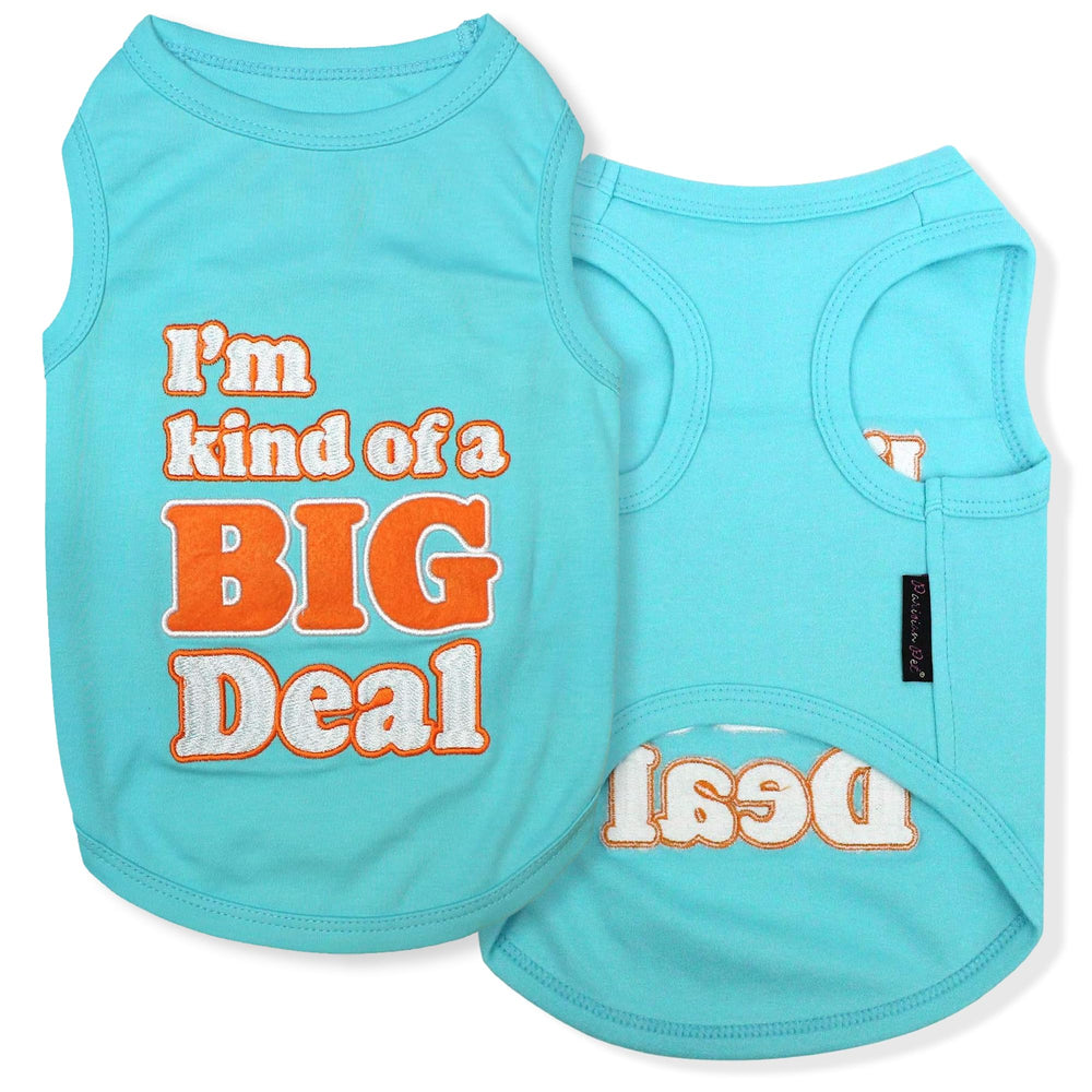 Parisian Pet dog tshirt with embroidered big-deal phrase for playful style