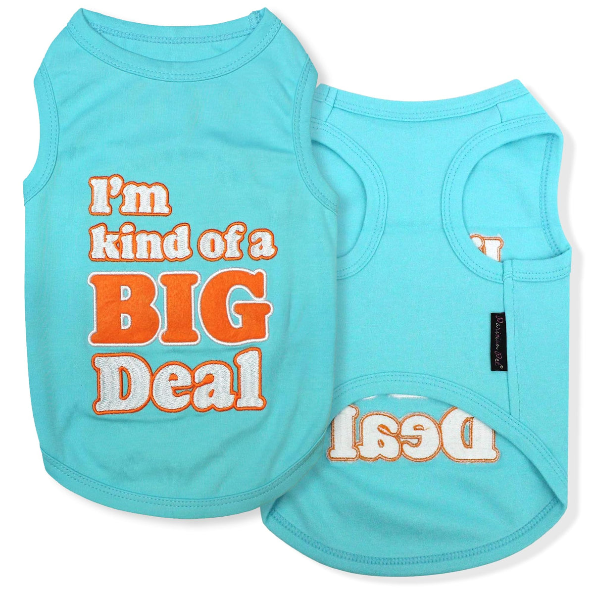 Parisian Pet dog tshirt with embroidered big-deal phrase for playful style