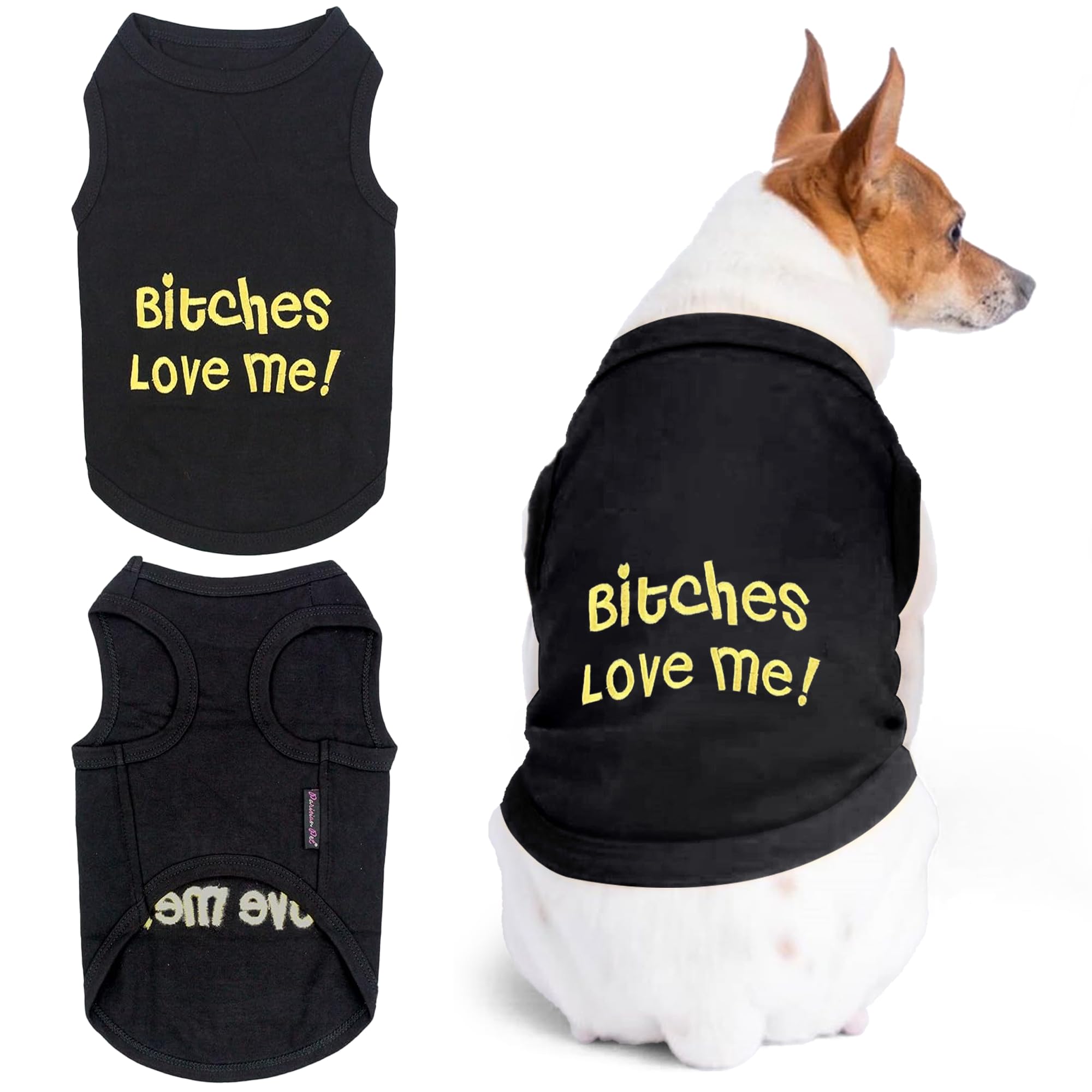 Parisian Pet dog t-shirt with embroidered B*tches Love Me for bold park looks