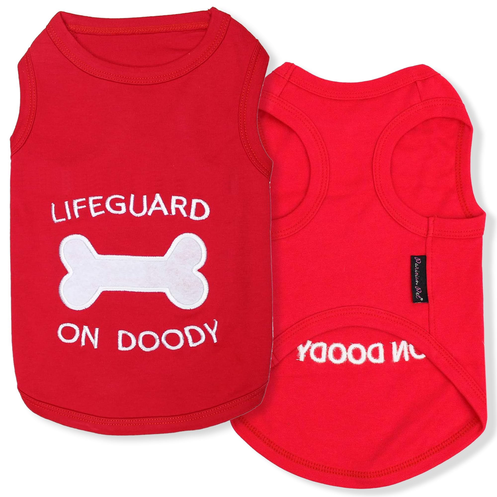 Parisian Pet dog tshirt embroidered lifeguard on doody adds playful charm on walks