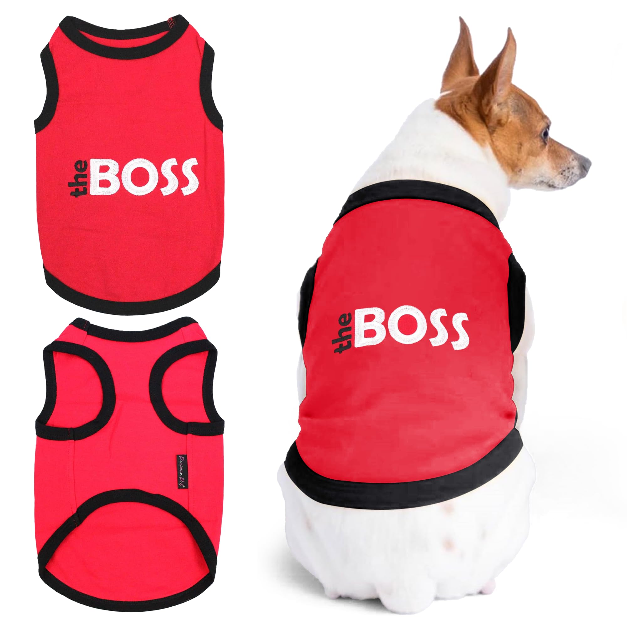 Parisian Pet dog t-shirt with The Boss embroidery for standout park style
