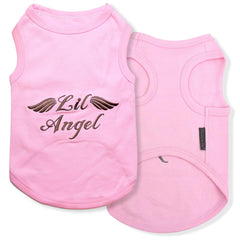 Parisian Pet Lil Angel embroidered t-shirt front view for dogs, lightweight and breathable.