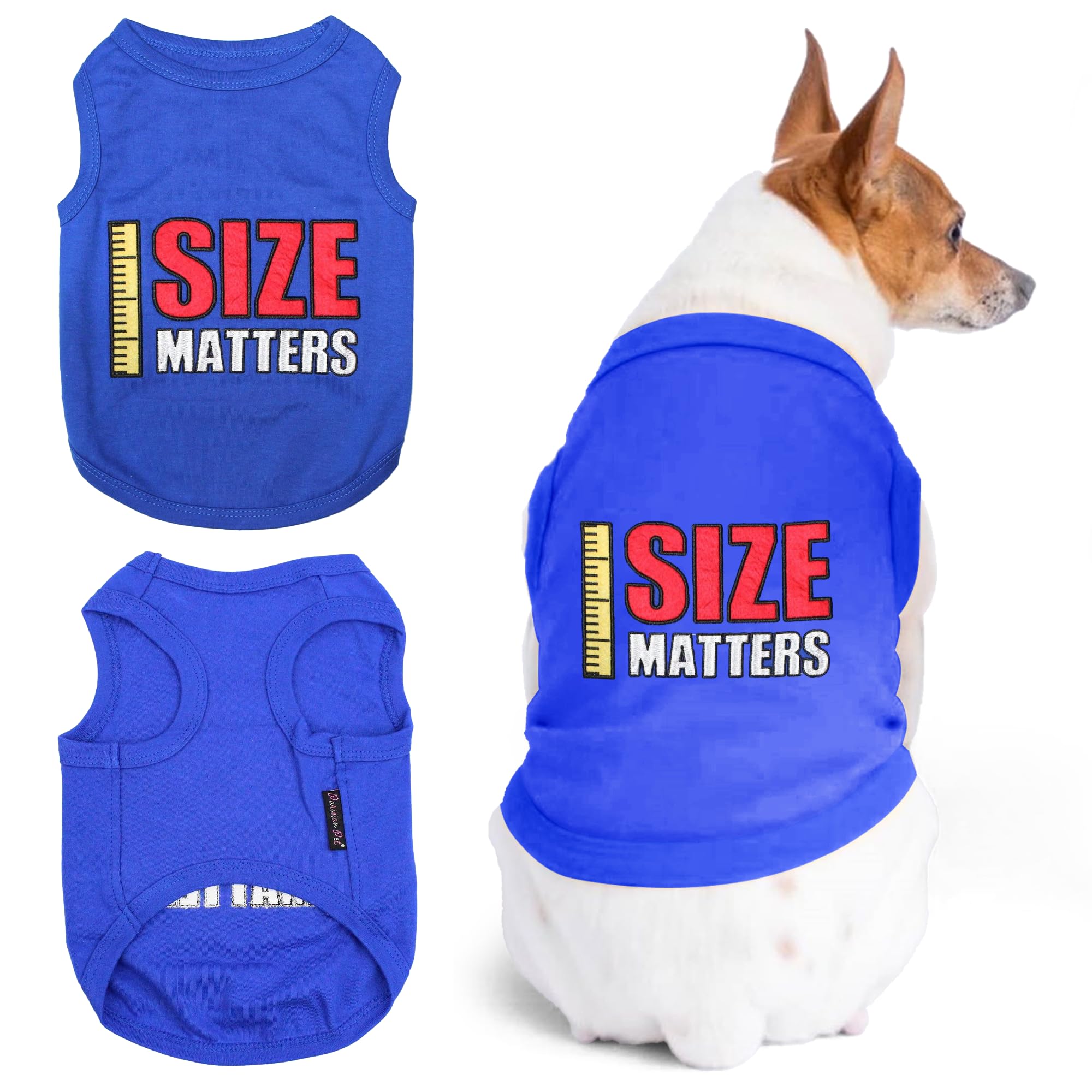 Parisian Pet Size Matters embroidery close-up, adding personality for casual walks.