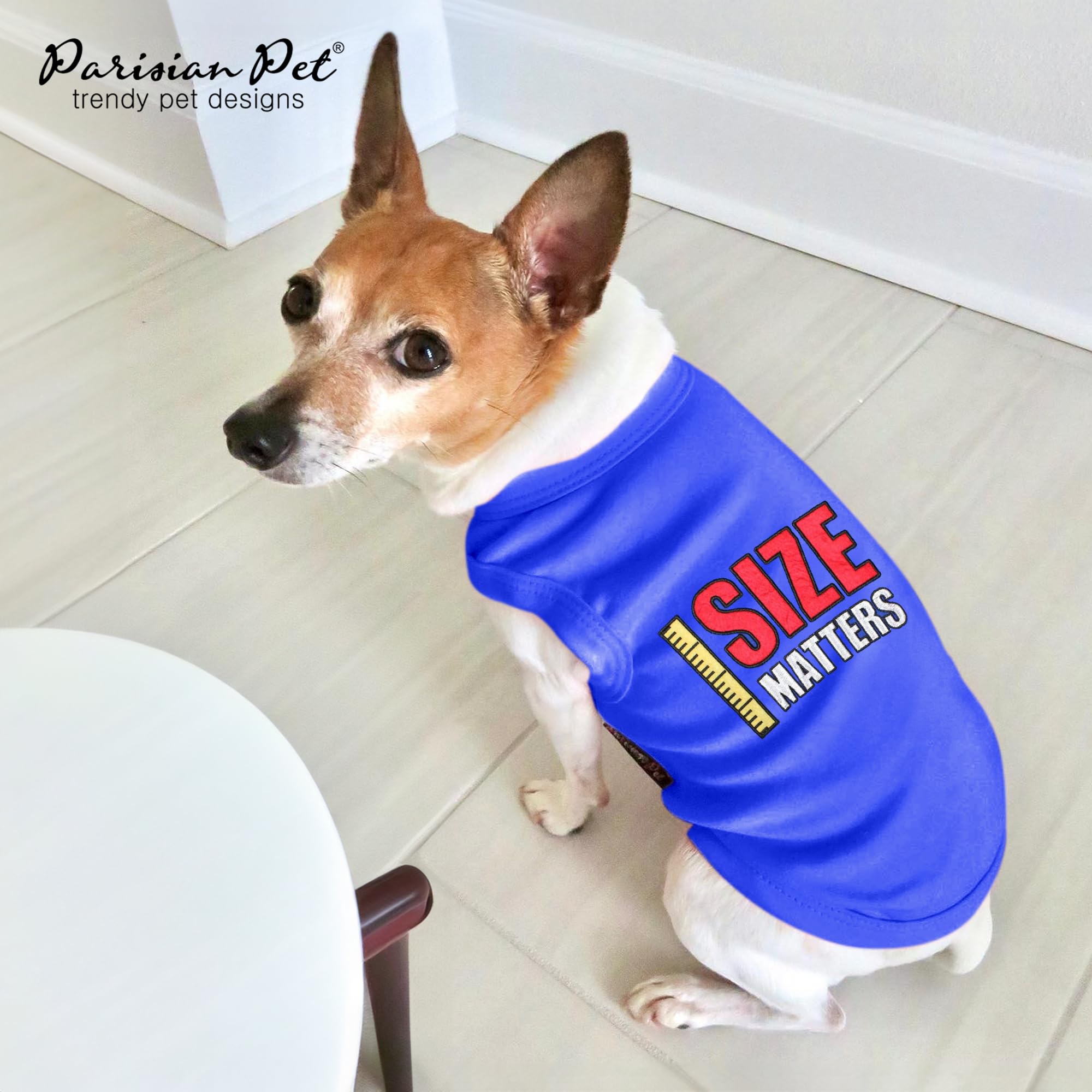 Parisian Pet sizes chart close-up helps find the right fit for small dogs.