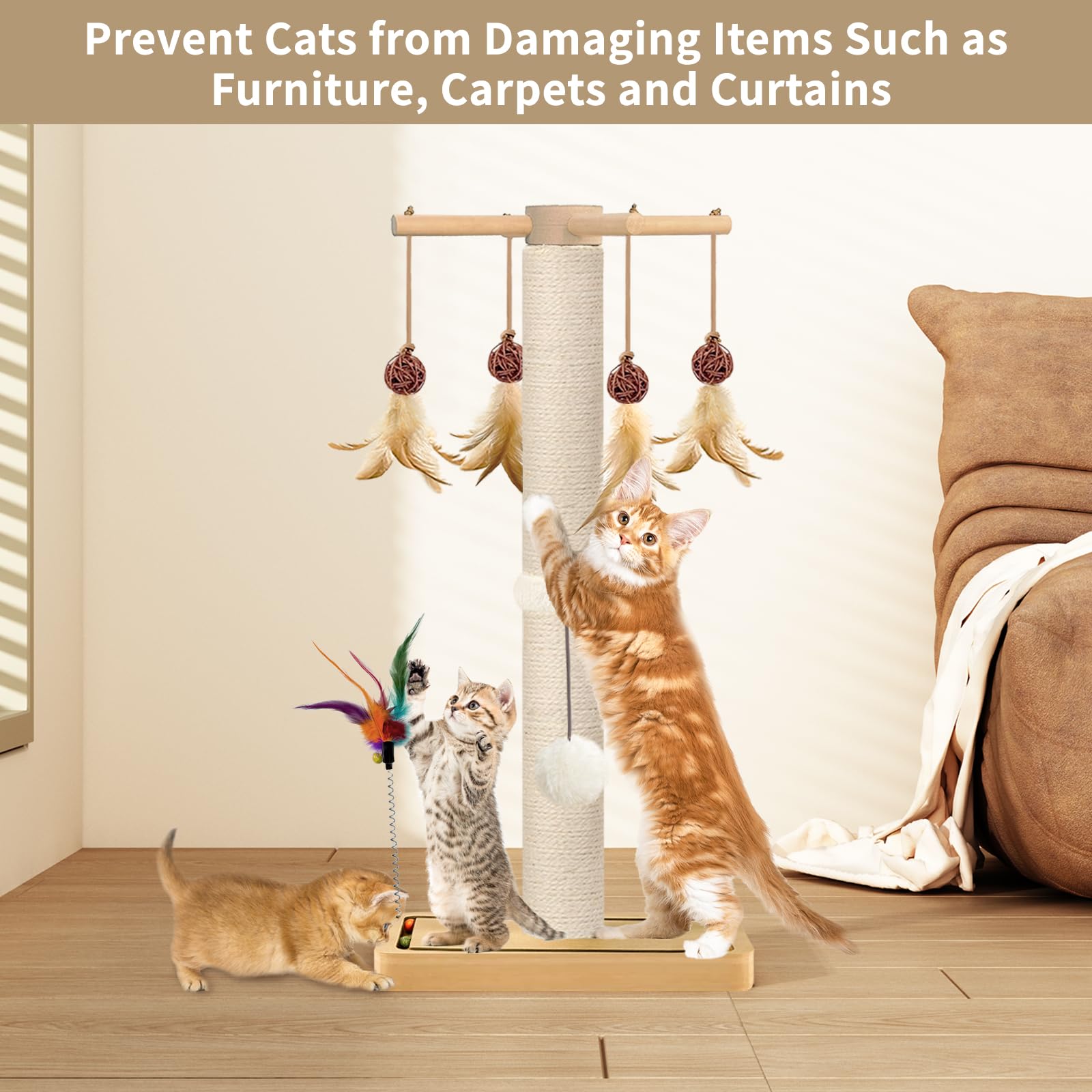 PAROTO wooden base is sturdy to support vigorous scratching and climbing