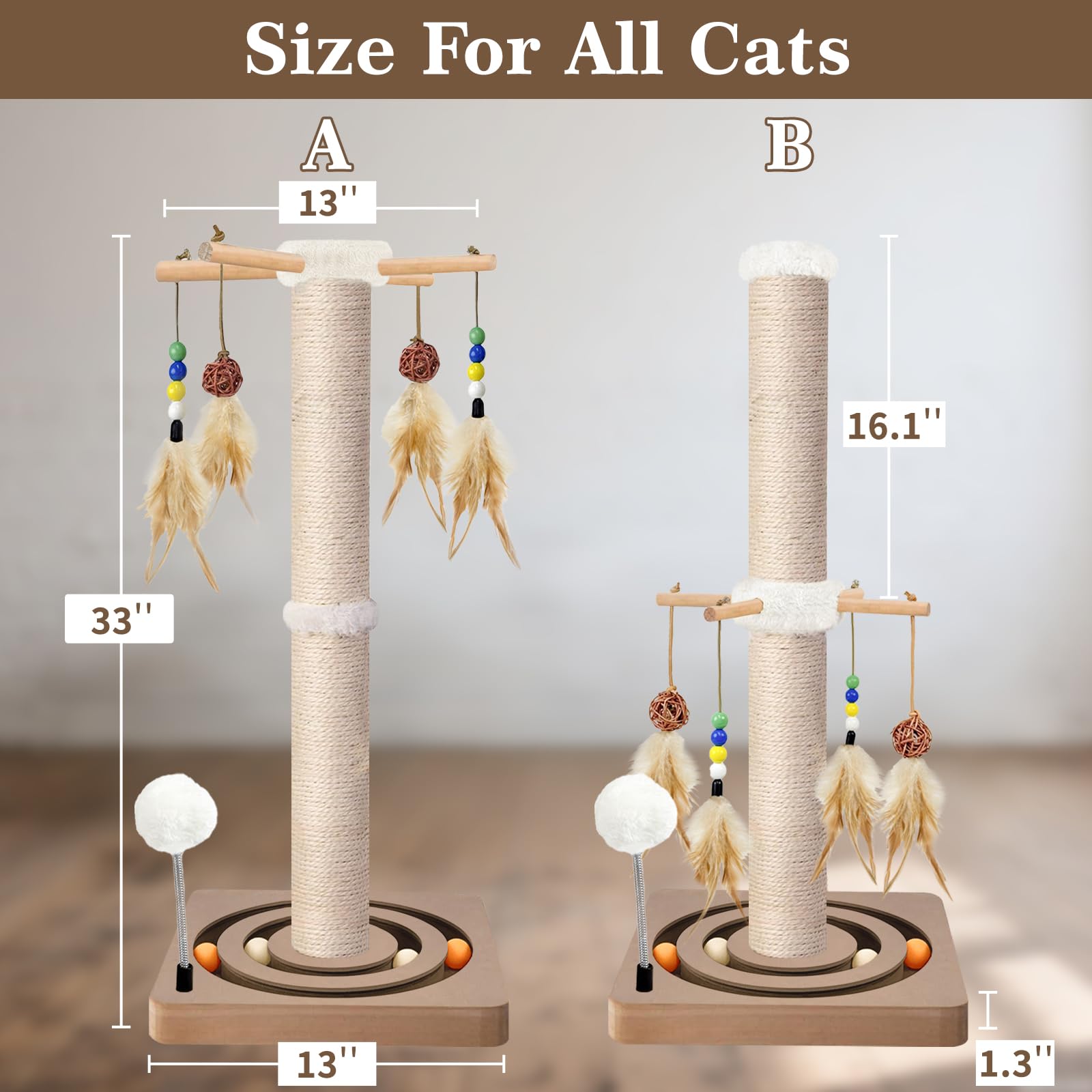 PAROTO 33-inch tall post emphasizes a tall climber suited for adult cats.