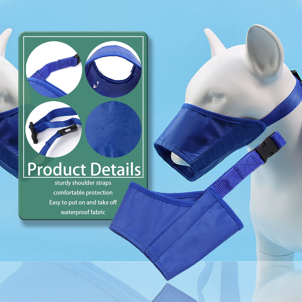 Parts Express dog muzzle blue breathable mesh supports comfortable breathing during use.