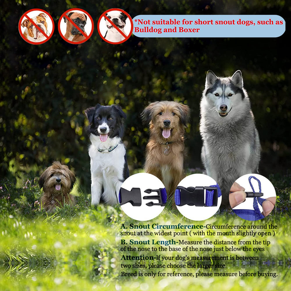 Parts Express dog muzzle blue adjustable size ensures snug fit for small and medium dogs.