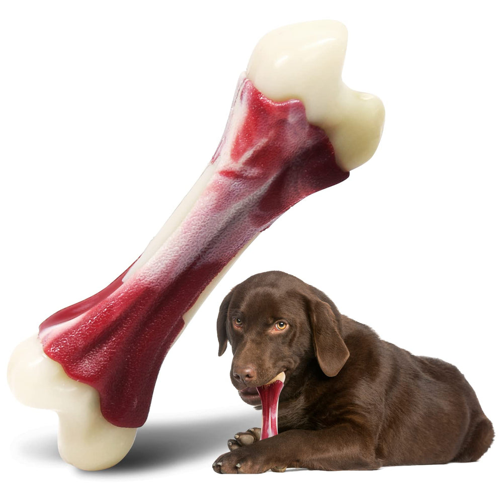 Front view of Pasking indestructible beef bone chew toy, durable for aggressive chewers.