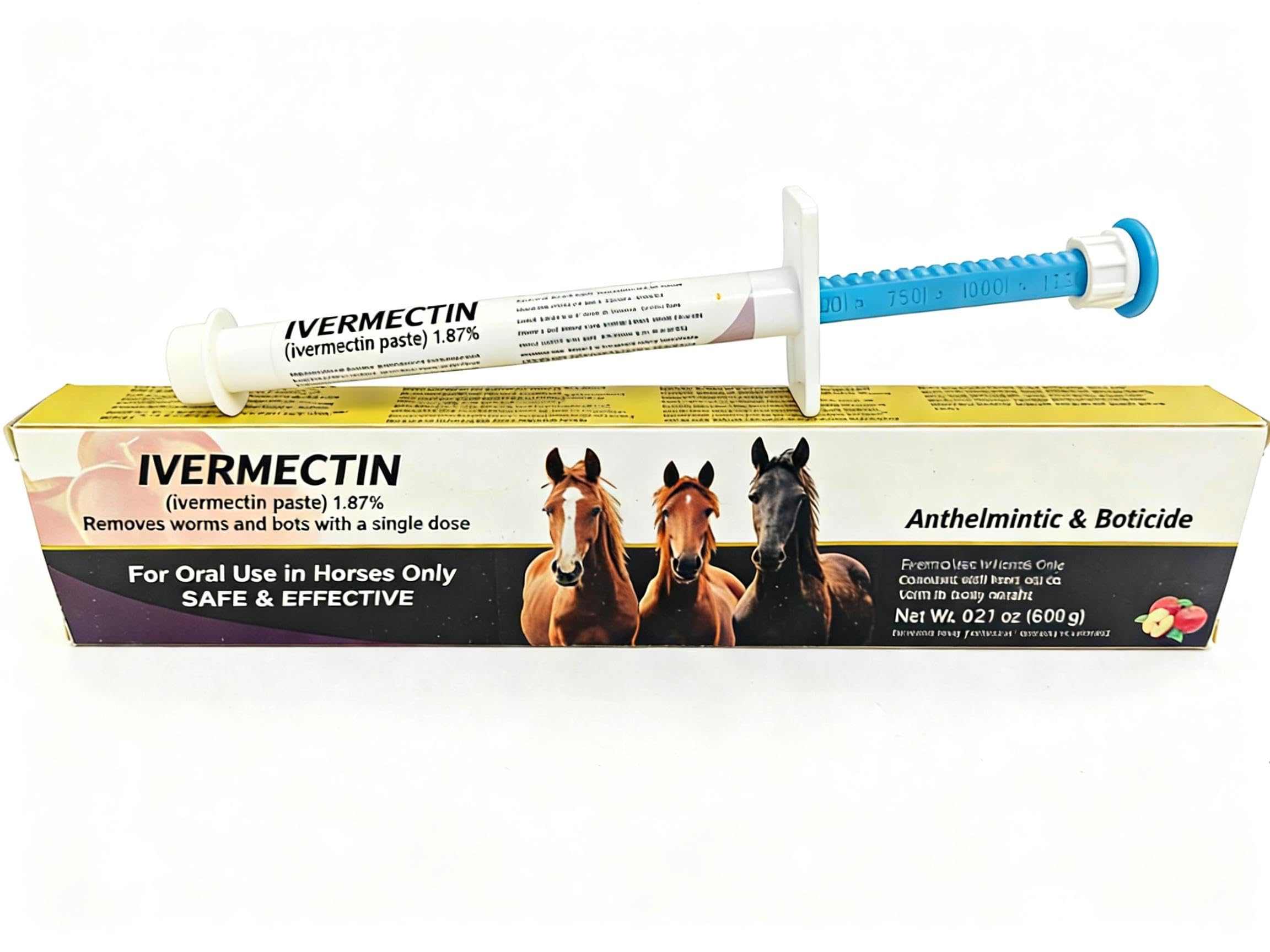 Pasta para Caballos Manzana: líneas de medición para dosis precisas.