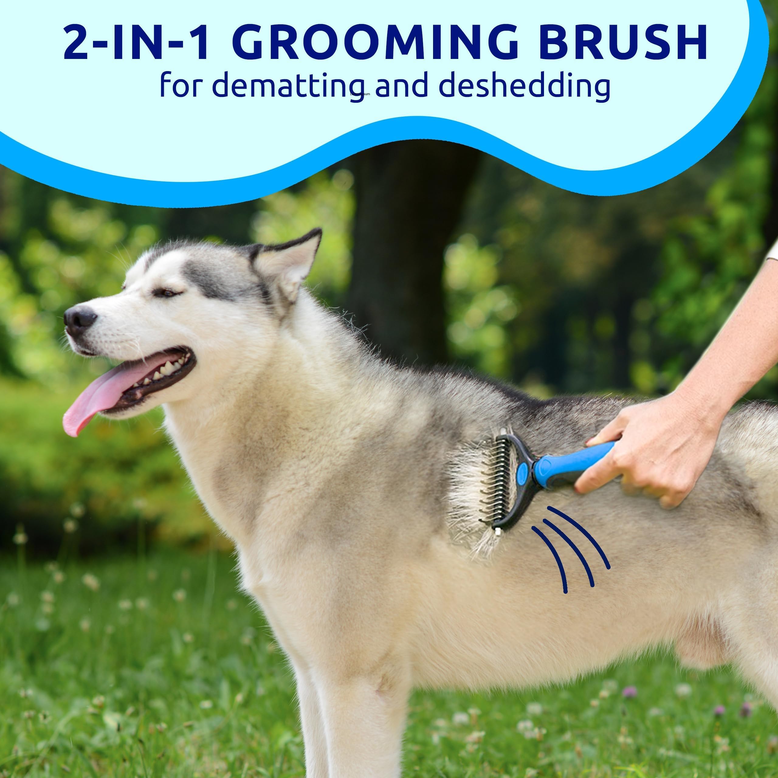 Pat Your Pet Deshedding Brush 17-teeth side helps thinning and deshedding for a healthier coat.