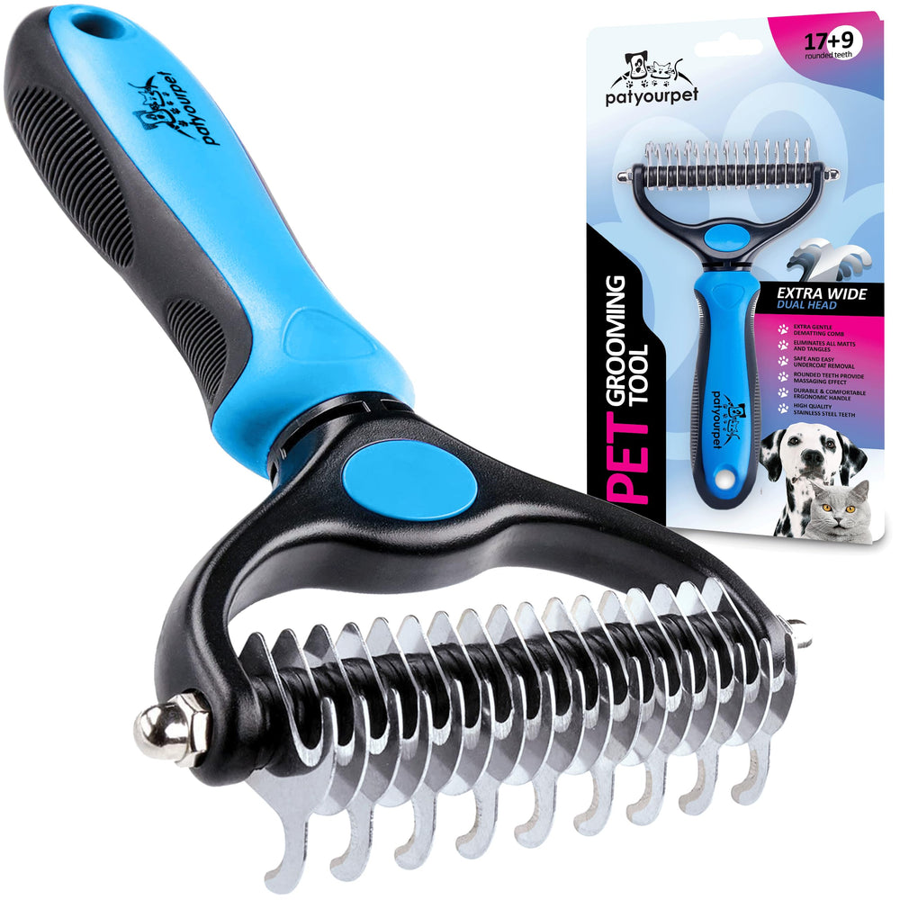 Pat Your Pet deshedding brush dual-head feature with two sides for dematting and deshedding