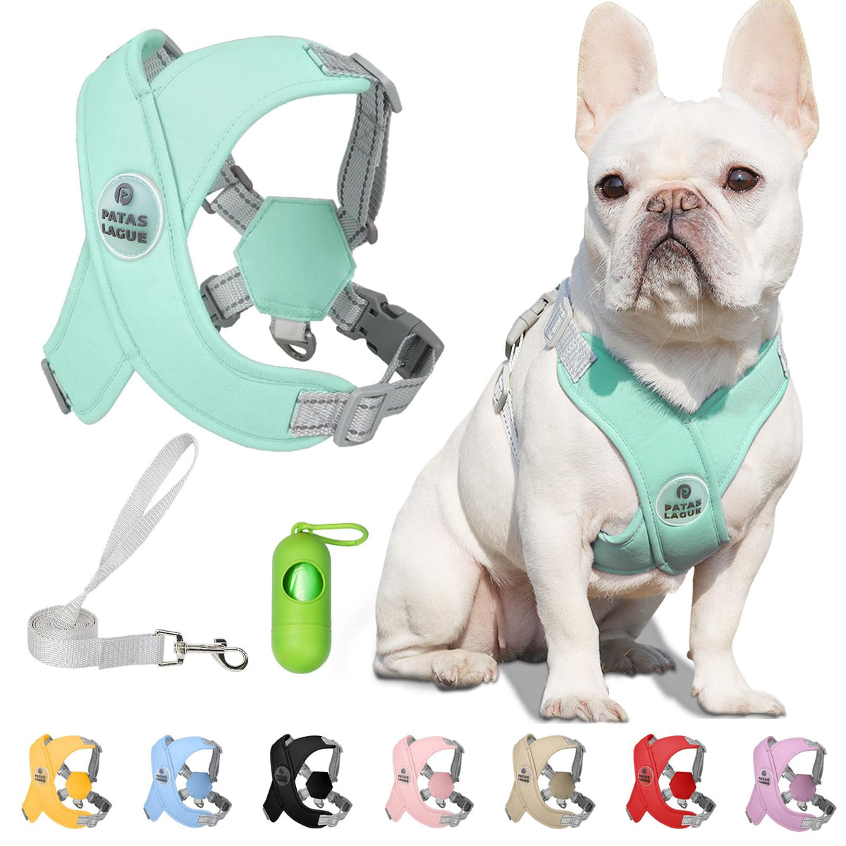 Patas Lague dog harness green adjustable for comfortable daily walks