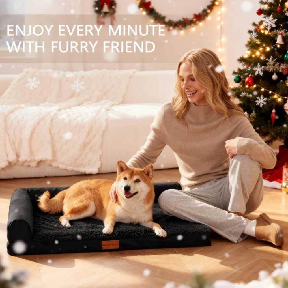 Patas Lague orthopedic dog bed L-shape design providing neck and head support