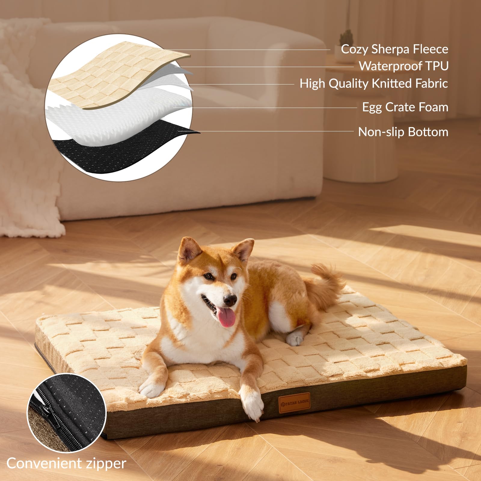Patas Lague waterproof cover material offers mess-resistance and easy cleanup.