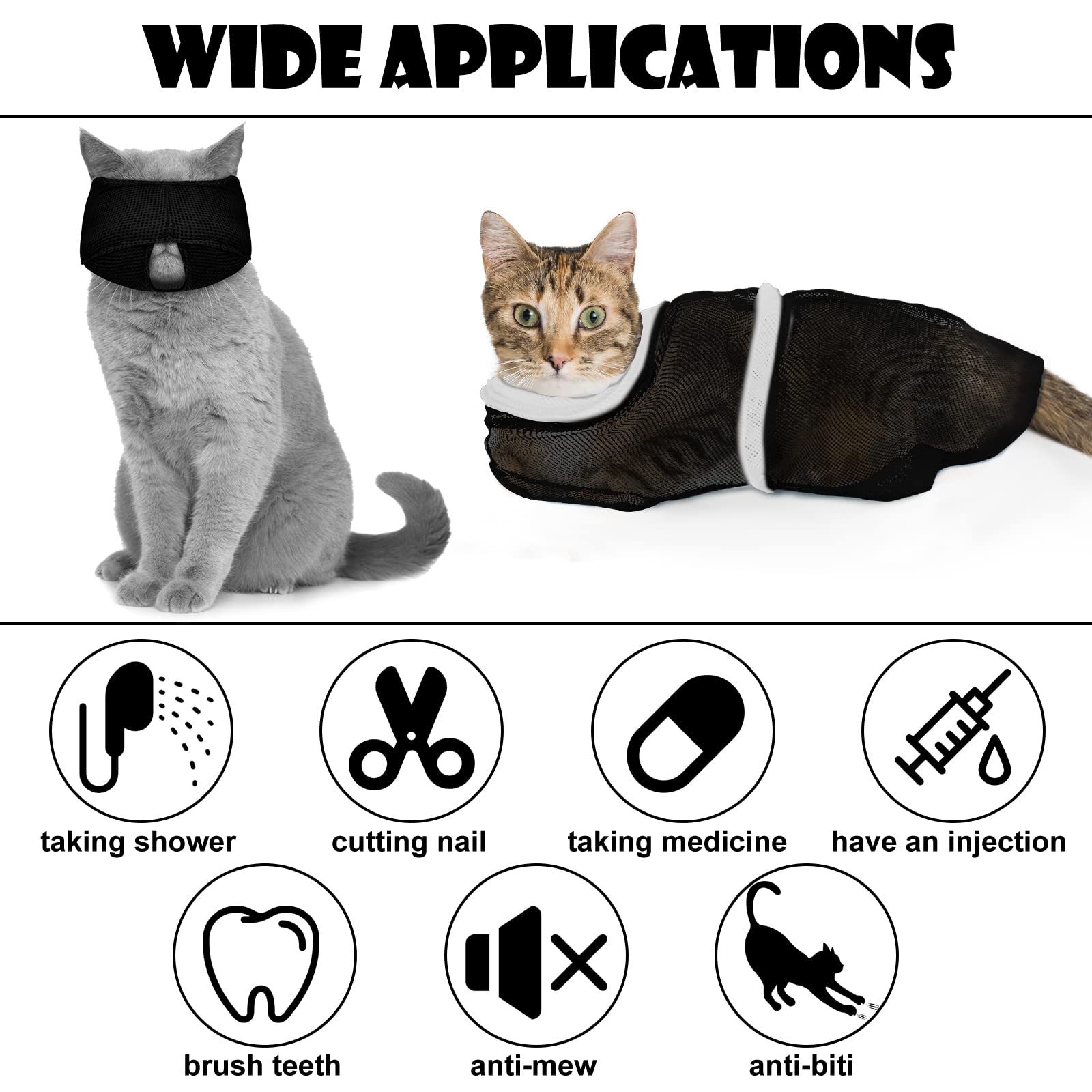 Patelai cat muzzle large size helps calm pets during bath.