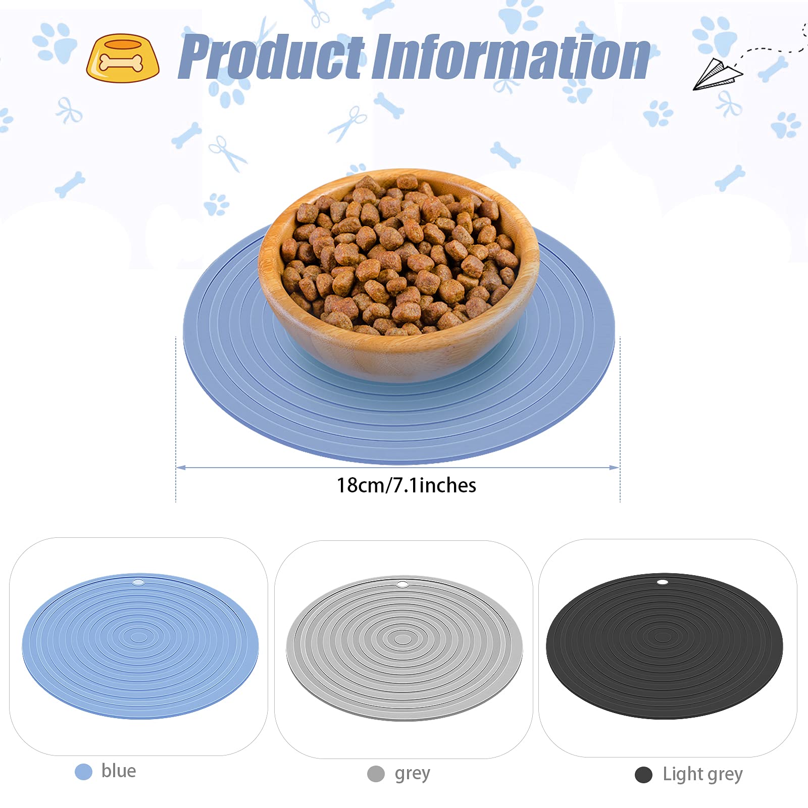 Patelai gray silicone pet food mat keeps bowls in place on slick floors