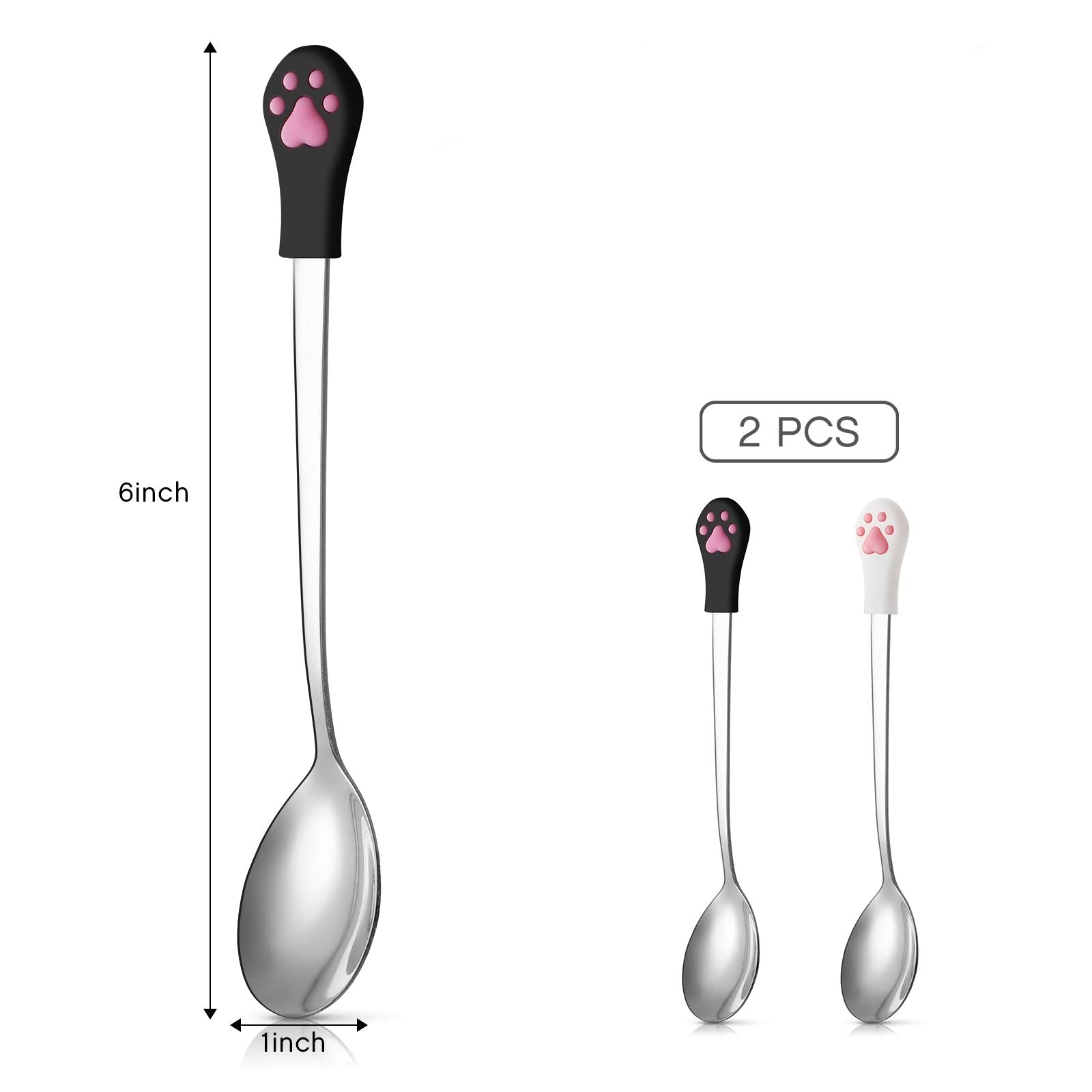 Patelai stainless steel pet spoon with pink cat-pattern handle.