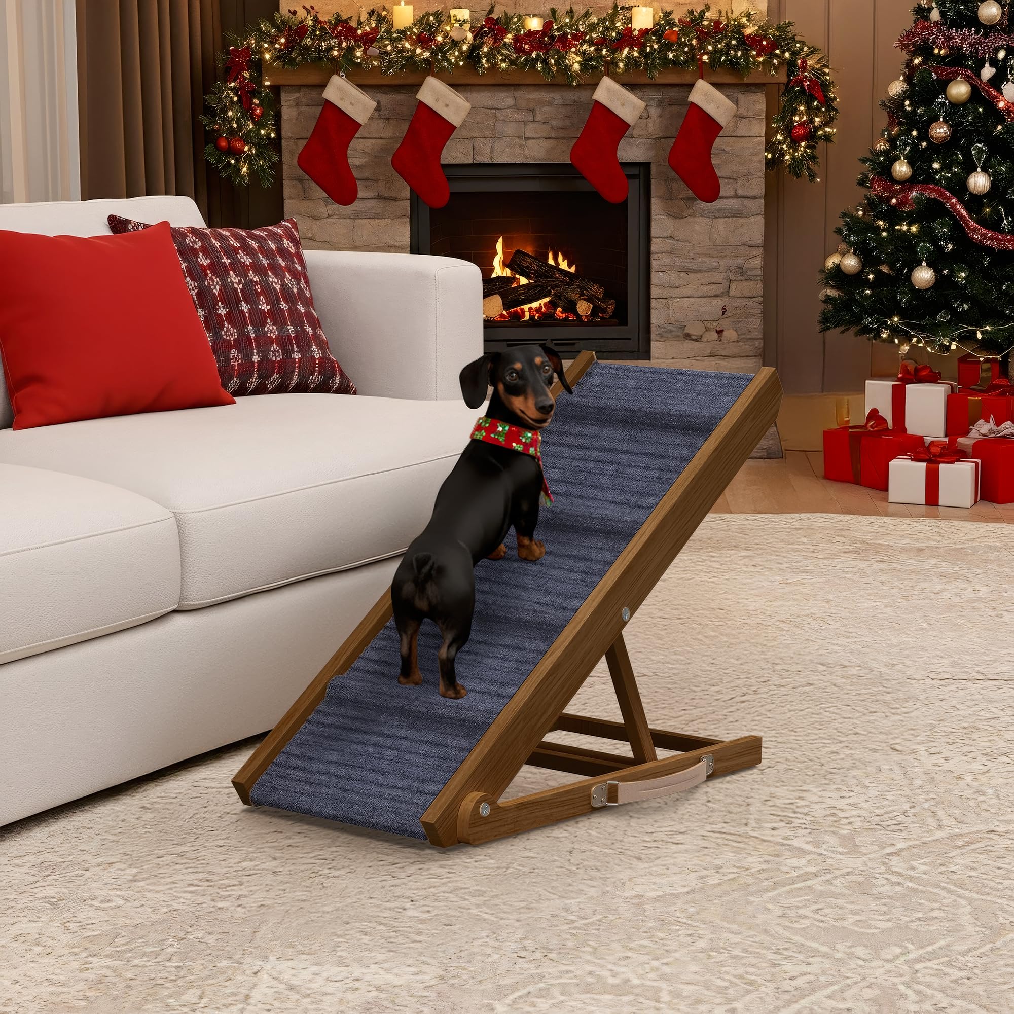 PATHOSIO PETS adjustable dog ramp for bed, couch, and car offering easy, safe pet access.