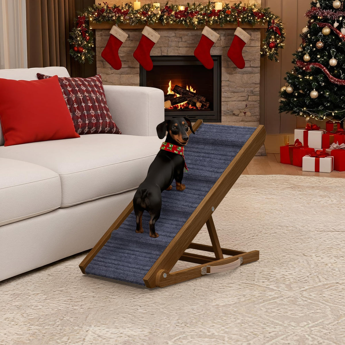 PATHOSIO PETS adjustable dog ramp for bed, couch, and car offering easy, safe pet access.