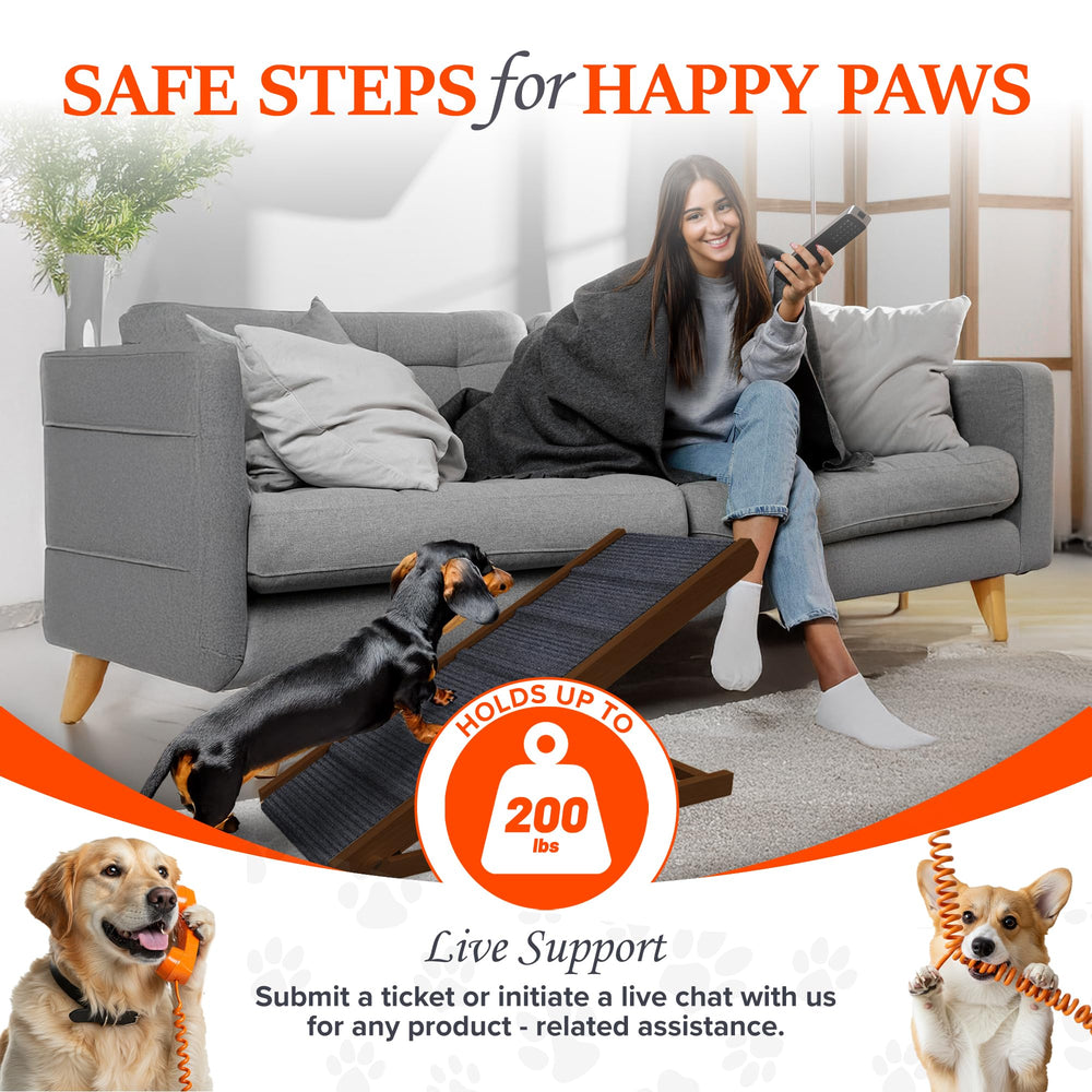 PATHOSIO PETS adjustable dog ramp folded for compact storage during travel.