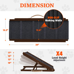 PATHOSIO PETS adjustable dog ramp with gray carpet provides secure footing.
