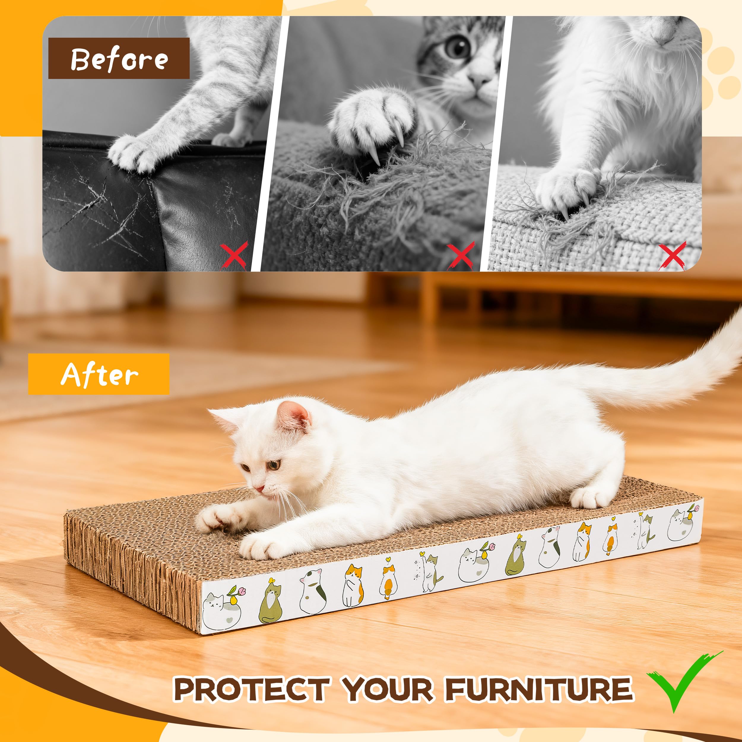 PatiencET cat using scratchpad on the floor shows easy, space-saving feline outlet.