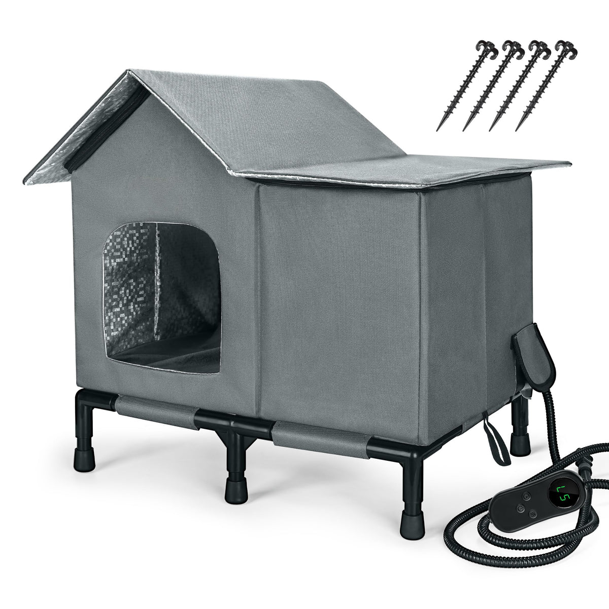 PatiencET heated cat house on porch scene for outdoor warmth and protection