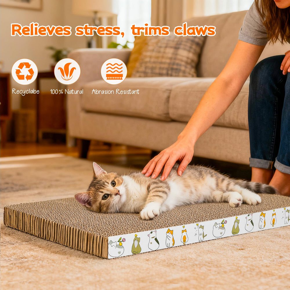 PatiencET kittens-friendly-scratcher doubles as a lounge and scratcher