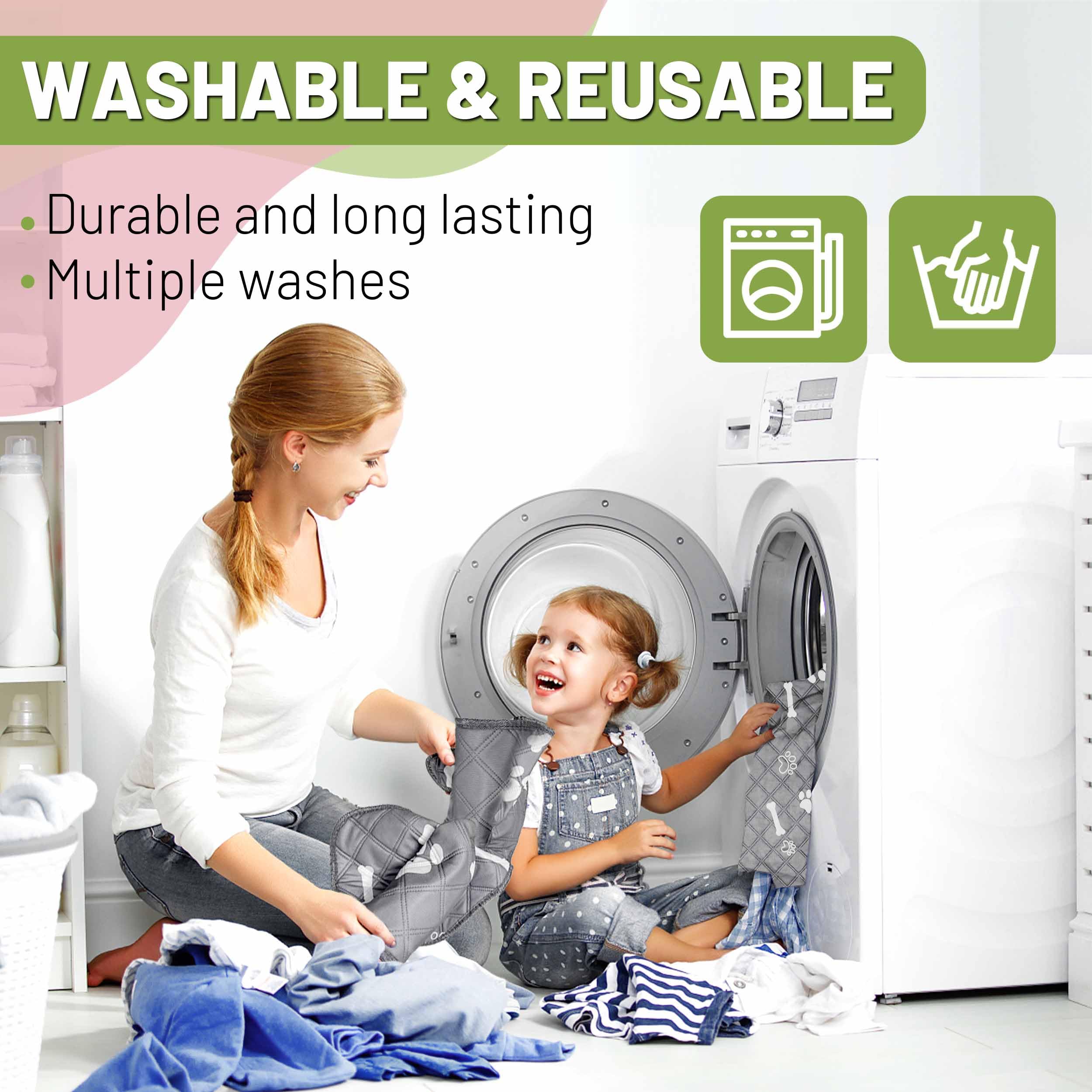 PatiencET machine-washable pads are easy to clean and reuse.