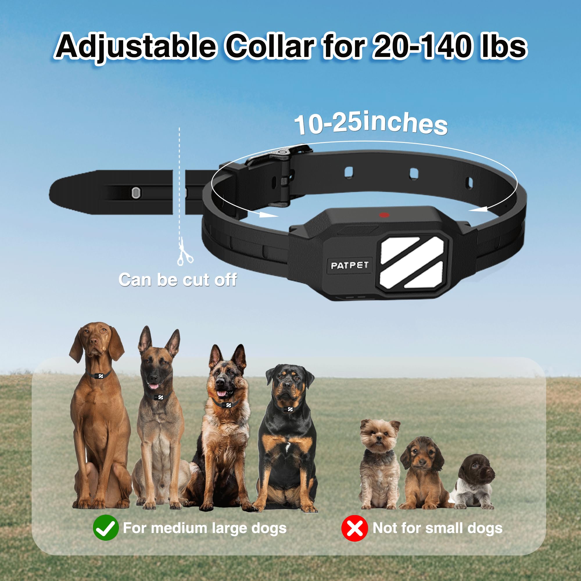 PATPET collar fits dogs 20 to 140 pounds for versatile sizing.