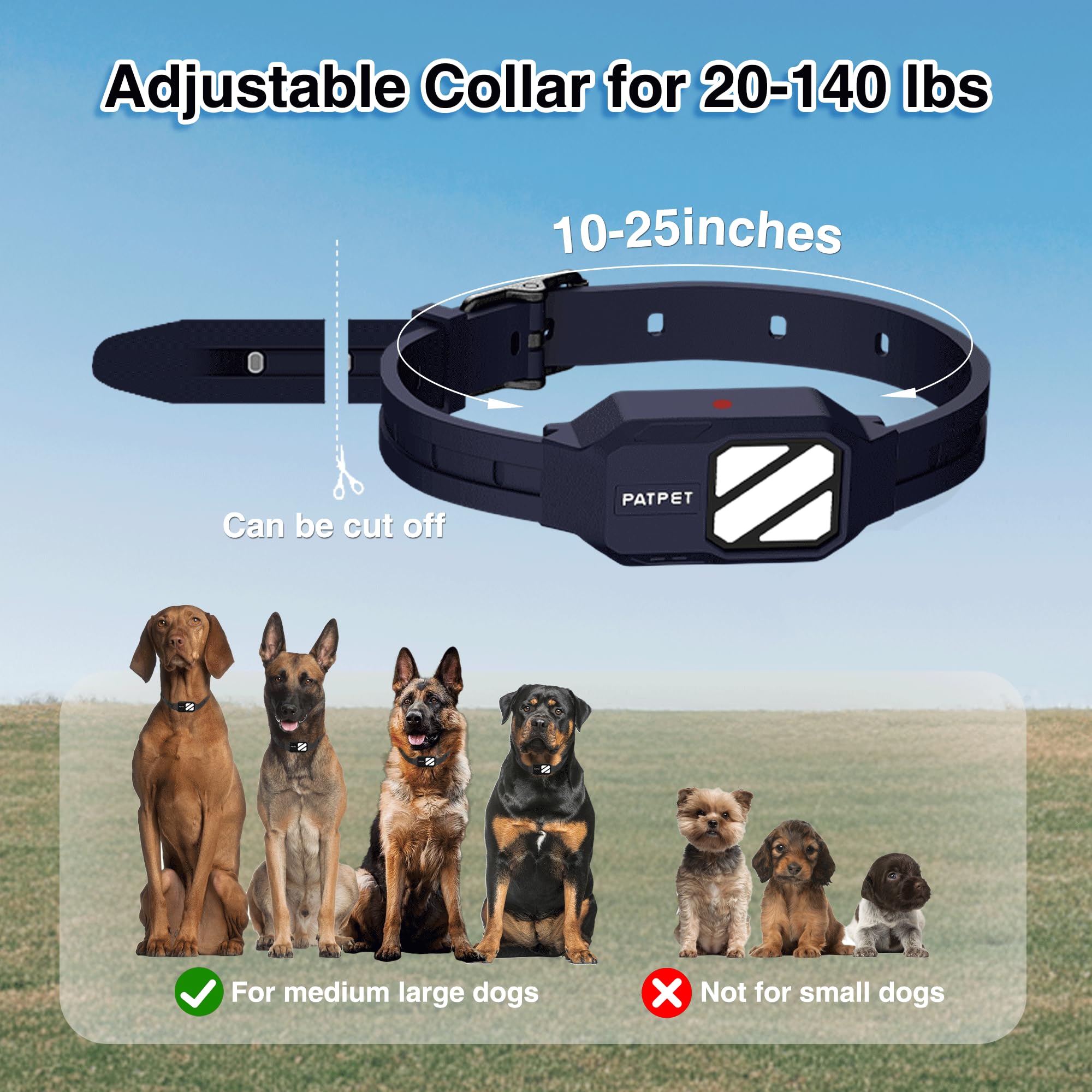 PATPET collar adjustable fit for dogs from 20 to 140 pounds