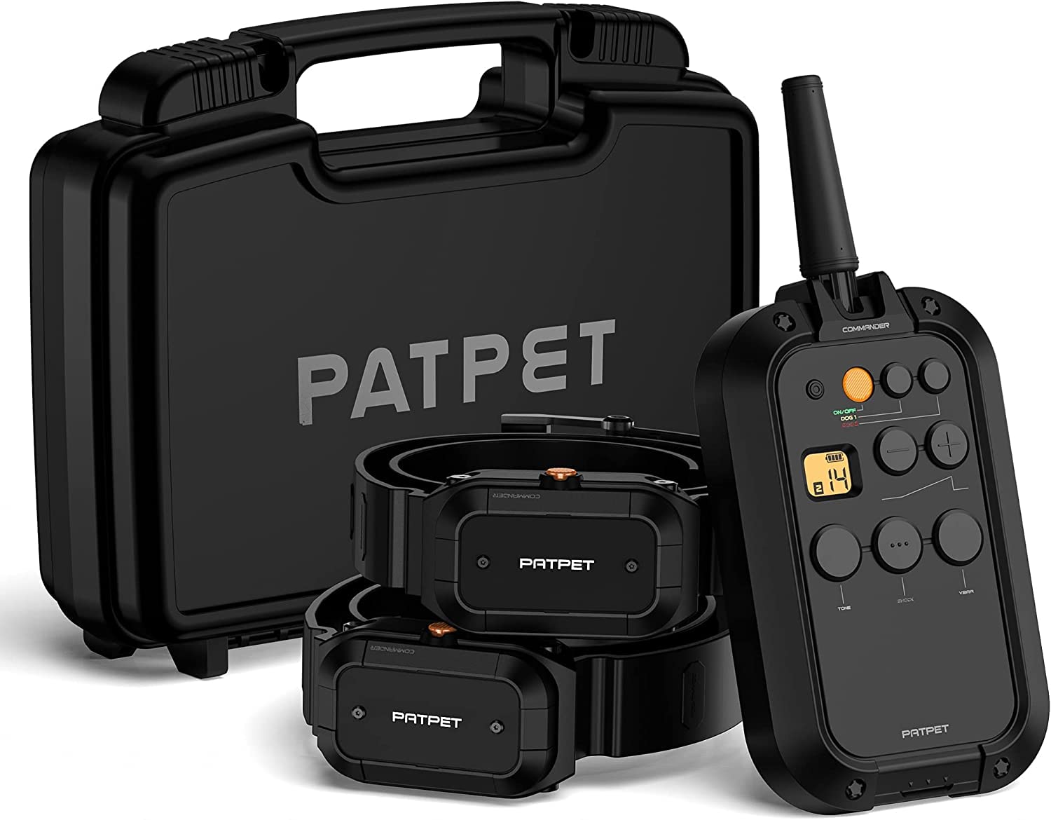 PATPET dual-dog-training-collar shown for simultaneous dog training outdoors