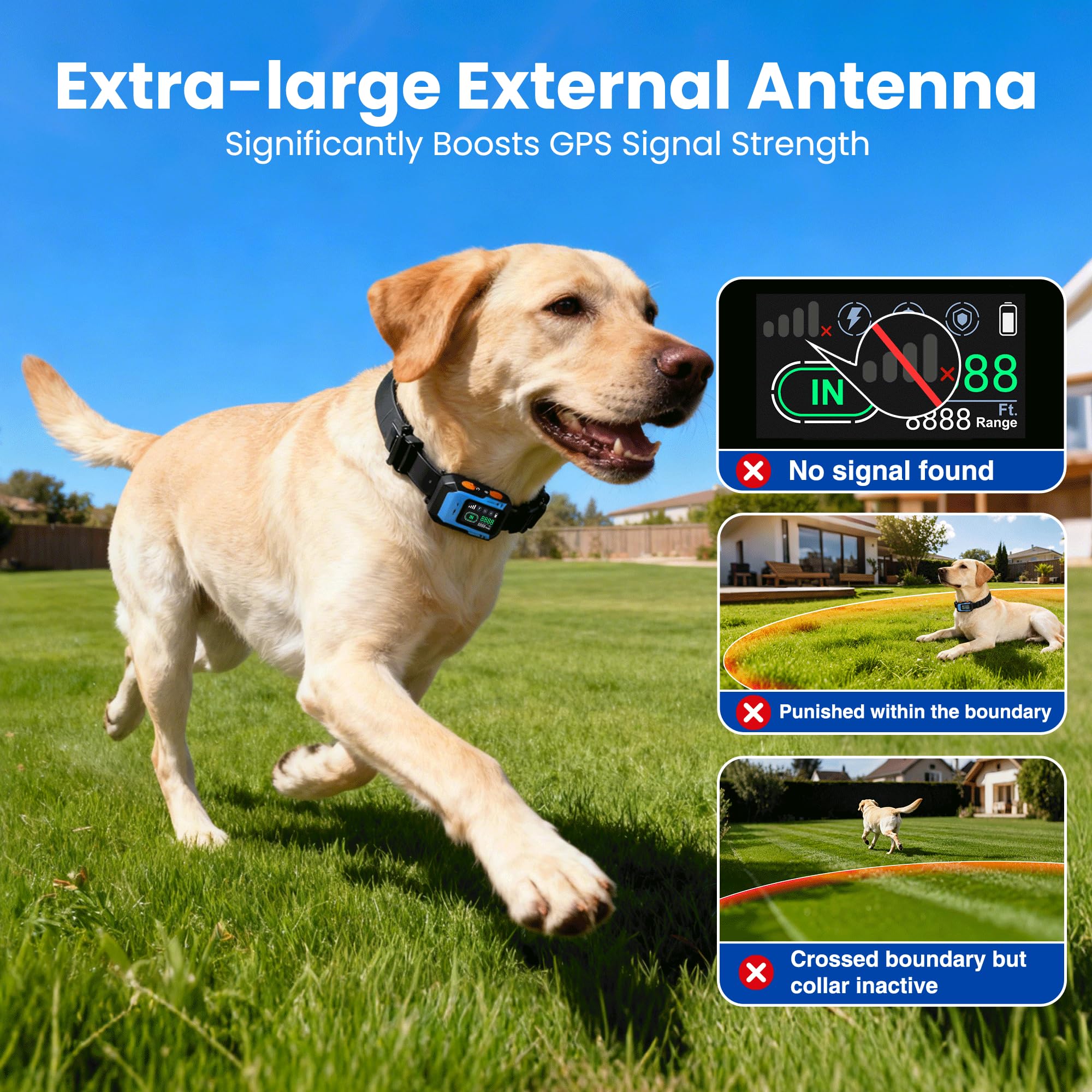 PATPET GPS system external antenna enhances connection for stable boundary awareness outdoors