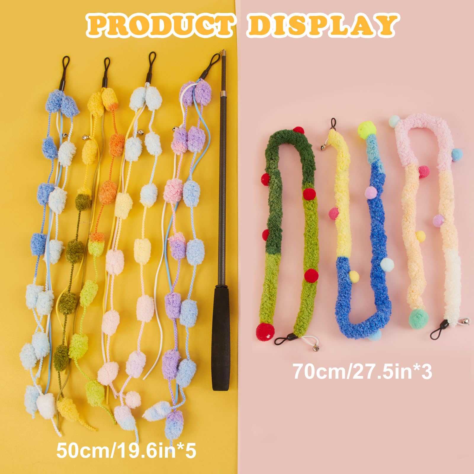 PATTEPOINT cat wand toy colorful-rope captures attention with vibrant visuals.