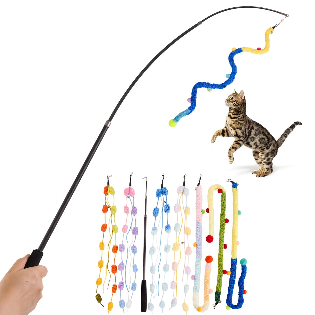 PATTEPOINT cat wand toy retractable-length for extended indoor play.