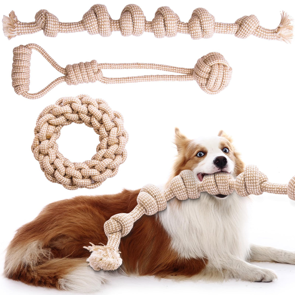 PATTEPOINT dog rope toy knot-style for aggressive chewers promotes interactive play and durable grip