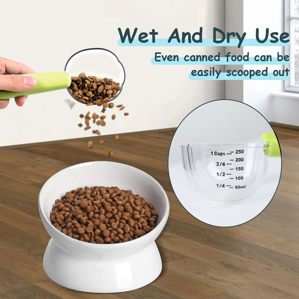 Pattheboo dog food scoop with dry and wet food; versatile for bulk ingredients.