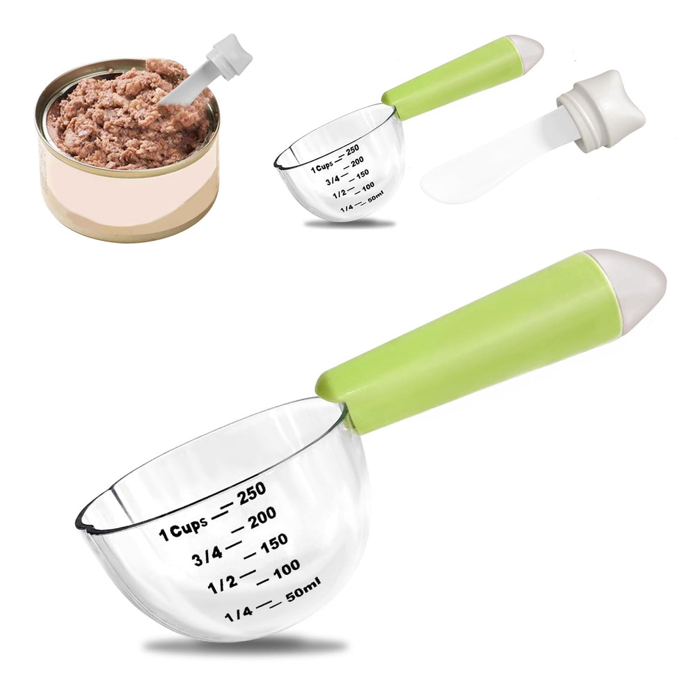 Pattheboo dog food scoop full view; ergonomic design for quick, accurate portions.