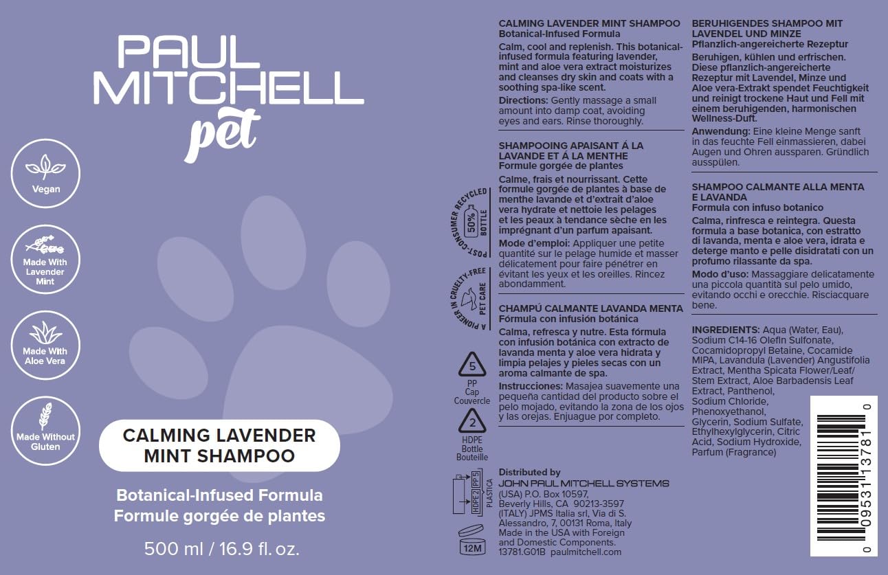 Paul Mitchell Pet Calming Lavender Mint Shampoo cruelty-free symbol confirms ethical care.