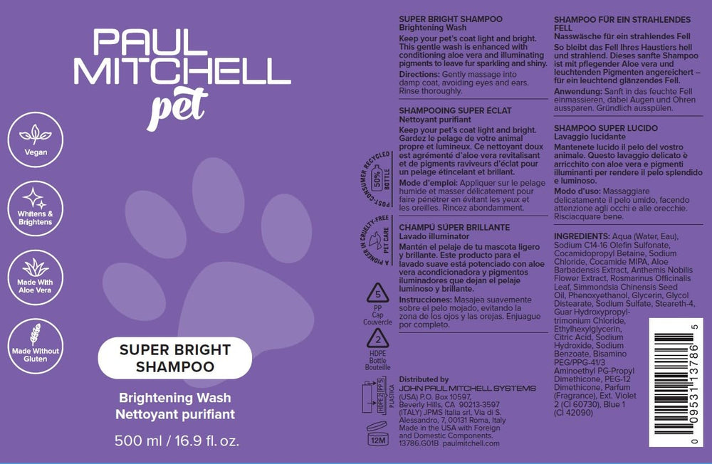 Paul Mitchell Pet Super Bright Shampoo cucumber melon fragrance on coat