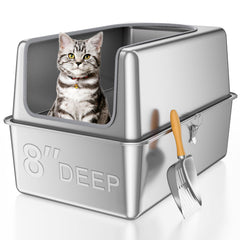 Paulmele 16in high-sides litter box lid-open for easy top access and cleaning.